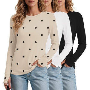image:imageEkouaer 3 Pack Womens Long Sleeve Shirts Thumb Hole Tops Fall Clothes  Crew Neck T Shirts Loose Fit Thermal Undershirts Layering Casual Work Winter Outfits3pcs Black White Polka Dot Khaki