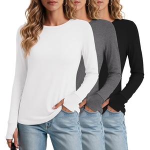 image:imageEkouaer 3 Pack Womens Long Sleeve Shirts Thumb Hole Tops Fall Clothes  Crew Neck T Shirts Loose Fit Thermal Undershirts Layering Casual Work Winter Outfits3pcs Black White Grey