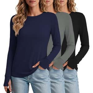 image:imageEkouaer 3 Pack Womens Long Sleeve Shirts Thumb Hole Tops Fall Clothes  Crew Neck T Shirts Loose Fit Thermal Undershirts Layering Casual Work Winter Outfits3pcs Black Dark Grey Navy Blue