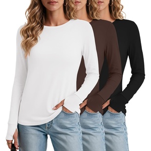 image:imageEkouaer 3 Pack Womens Long Sleeve Shirts Thumb Hole Tops Fall Clothes  Crew Neck T Shirts Loose Fit Thermal Undershirts Layering Casual Work Winter Outfits3pcs Black White Brown