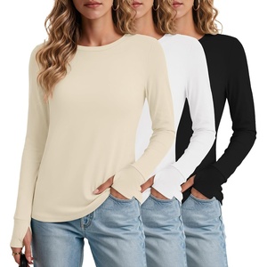 image:imageEkouaer 3 Pack Womens Long Sleeve Shirts Thumb Hole Tops Fall Clothes  Crew Neck T Shirts Loose Fit Thermal Undershirts Layering Casual Work Winter Outfits3pcs Black White Beige