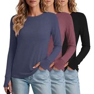 image:imageEkouaer 3 Pack Womens Long Sleeve Shirts Thumb Hole Tops Fall Clothes  Crew Neck T Shirts Loose Fit Thermal Undershirts Layering Casual Work Winter Outfits3pcs Black Navy Blue Wine Red