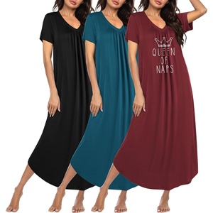 image:imageEkouaer Long Nightgowns for Women 3 Pack House Dress Plus Size Moo Moos  V Neck Night GownsShort Sleeve Sleep DressLadies Lounge DressSoft Sleep ShirtCasual Night dress for SleepingDaily WearBlackBlue GreenWine Red Print