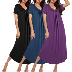 image:imageEkouaer Long Nightgowns for Women 3 Pack House Dress Plus Size Moo Moos  V Neck Night GownsShort Sleeve Sleep DressLadies Lounge DressSoft Sleep ShirtCasual Night dress for SleepingDaily WearBlackBluePurple