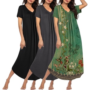 image:imageEkouaer Long Nightgowns for Women 3 Pack House Dress Plus Size Moo Moos  V Neck Night GownsShort Sleeve Sleep DressLadies Lounge DressSoft Sleep ShirtCasual Night dress for SleepingDaily WearBlackGreyGreen Floral