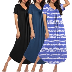 image:imageEkouaer Long Nightgowns for Women 3 Pack House Dress Plus Size Moo Moos  V Neck Night GownsShort Sleeve Sleep DressLadies Lounge DressSoft Sleep ShirtCasual Night dress for SleepingDaily WearBlackBlueWhite Blue Striped