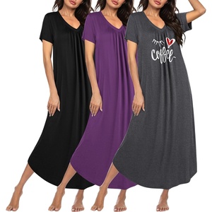 image:imageEkouaer Long Nightgowns for Women 3 Pack House Dress Plus Size Moo Moos  V Neck Night GownsShort Sleeve Sleep DressLadies Lounge DressSoft Sleep ShirtCasual Night dress for SleepingDaily WearBlackGrey PrintPurple
