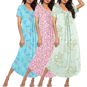 image:imageEkouaer Long Nightgowns for Women 3 Pack House Dress Plus Size Moo Moos  V Neck Night GownsShort Sleeve Sleep DressLadies Lounge DressSoft Sleep ShirtCasual Night dress for SleepingDaily WearPink FlowersPurple StarBlue Butterfly