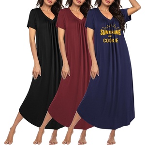 image:imageEkouaer Long Nightgowns for Women 3 Pack House Dress Plus Size Moo Moos  V Neck Night GownsShort Sleeve Sleep DressLadies Lounge DressSoft Sleep ShirtCasual Night dress for SleepingDaily WearBlackWine RedNavy Print