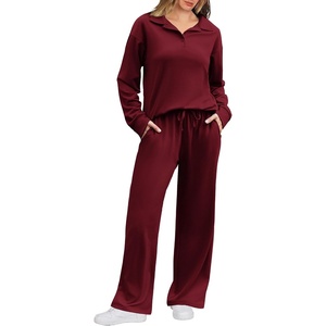 image:imageEkouaer Lounge Sets for Women 2 Piece Outfits 2026 Long Sleeve Top with PantsWine Red