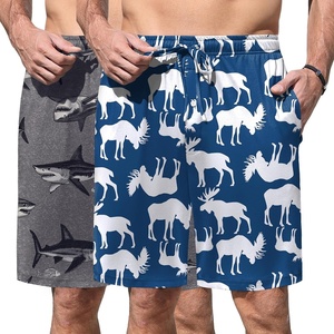 image:imageEkouaer Mens Pajama Shorts Soft Sleepwear Bottoms Pj Shorts with Pocket  Drawstring Elastic Waistband Sleep PantsSummerFallFunny PrintBeach Vacation OutfitGift For BirthdayAnniversaryHusbandBlue Print and Gray Shark