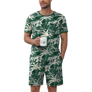 image:imageEkouaer Mens Pajamas Sets Shorts Soft Short Sleeve Pjs  Round Neck Summer Sleepwear Soft Casual Sleep Nightwear Lounge Sets Pants with Pockets SXXLCoconut Tree Green