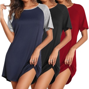 image:imageEkouaer Nightgowns for Women 3 Pack Sleep Shirts Short Sleeve Nightshirt Pullover Nightdress Soft Sleepwear  Pullover Crew Neck Moo Moos Plus Size Print Night Shirt Casual Tshirt Night Dress Ladies Comfy Lounge Dress Home PartyBlackNavy BlueWine Red