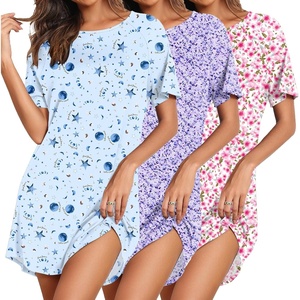 image:imageEkouaer Nightgowns for Women 3 Pack Sleep Shirts Short Sleeve Nightshirt Pullover Nightdress Soft Sleepwear  Pullover Crew Neck Moo Moos Plus Size Print Night Shirt Casual Tshirt Night Dress Ladies Comfy Lounge Dress Home PartyBlue StarsPink FloralsPurple Abstract Dots