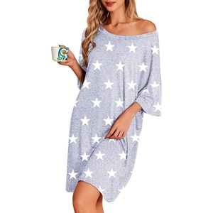 image:imageEkouaer Nightgowns for Women Bamboo Viscose Night Gown Plus Size Nightshirt  Cooling FabricOversized Sleep ShirtsHalf Sleeve Sleep DressSummer Short Night DressTShirt Dress for SleepLoungeBeachGrey White Stars