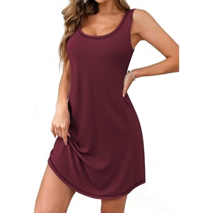 image:imageEkouaer Nightgowns for Women Bamboo Viscose Night Gown Sleeveless Chemise  Cooling Nightgown for WomenTank Sleep DressCrew Neck SleepwearCasual Night ShirtsSoft Pajama DressSummer Sleep ShirtsDeep Red