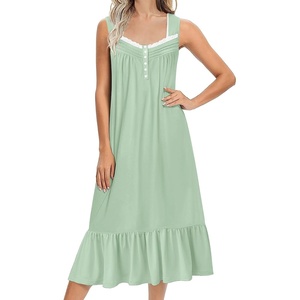 image:imageEkouaer Nightgowns for Women Long Sleeveless Night Gown Button Sleepshirt  Victorian NightdressButton SleepshirtSummer Sleep DressSoft Sleepwear Suitable for SleepLoungeDaily WearLight Green