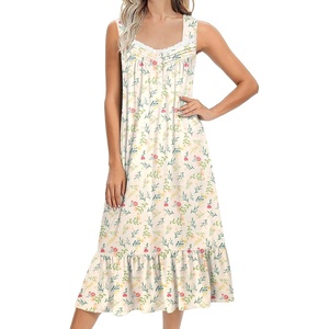 image:imageEkouaer Nightgowns for Women Long Sleeveless Night Gown Button Sleepshirt  Victorian NightdressButton SleepshirtSummer Sleep DressSoft Sleepwear Suitable for SleepLoungeDaily WearBeige Floral