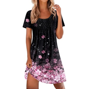 image:imageEkouaer Nightgowns for Women Pleated Sleep Shirts Short Sleeve Night Shirts  Lace Trim Night Gown Ladies Sleep Dress Night Dress Victorian Sleepwear Soft Pajama Dress Casual Loungewear Cute PrintCherry Blossoms