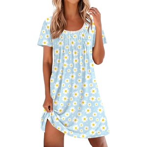 image:imageEkouaer Nightgowns for Women Pleated Sleep Shirts Short Sleeve Night Shirts  Lace Trim Night Gown Ladies Sleep Dress Night Dress Victorian Sleepwear Soft Pajama Dress Casual Loungewear Cute PrintDaisy Floral