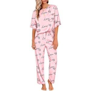 image:imageEkouaer Pajamas for Women Set Silky Satin 2 Piece Lounge Sets with Pockets  Lightweight pjselastic waist long pantsloose drop shoulderallseason daily weargreat giftwedding bridal partySXXXLPink Love