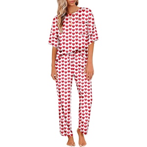 image:imageEkouaer Pajamas for Women Set Silky Satin 2 Piece Lounge Sets with Pockets  Lightweight pjselastic waist long pantsloose drop shoulderallseason daily weargreat giftwedding bridal partySXXXLRed Heart