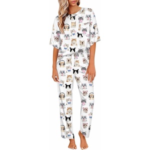 image:imageEkouaer Pajamas for Women Set Silky Satin 2 Piece Lounge Sets with Pockets  Lightweight pjselastic waist long pantsloose drop shoulderallseason daily weargreat giftwedding bridal partySXXXLFunny Cat