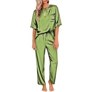 image:imageEkouaer Pajamas for Women Set Silky Satin 2 Piece Lounge Sets with Pockets  Lightweight pjselastic waist long pantsloose drop shoulderallseason daily weargreat giftwedding bridal partySXXXLArmy Green