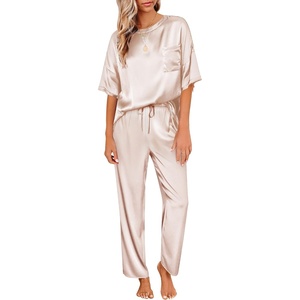 image:imageEkouaer Pajamas for Women Set Silky Satin 2 Piece Lounge Sets with Pockets  Lightweight pjselastic waist long pantsloose drop shoulderallseason daily weargreat giftwedding bridal partySXXXLChampagne