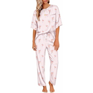 image:imageEkouaer Pajamas for Women Set Silky Satin 2 Piece Lounge Sets with Pockets  Lightweight pjselastic waist long pantsloose drop shoulderallseason daily weargreat giftwedding bridal partySXXXLCoquette Rose Wine