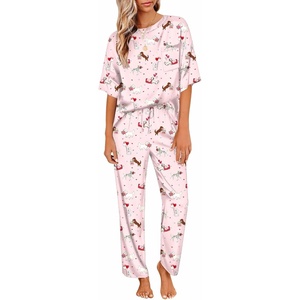 image:imageEkouaer Pajamas for Women Set Silky Satin 2 Piece Lounge Sets with Pockets  Lightweight pjselastic waist long pantsloose drop shoulderallseason daily weargreat giftwedding bridal partySXXXLCute Puppy