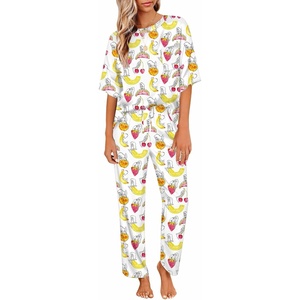 image:imageEkouaer Pajamas for Women Set Silky Satin 2 Piece Lounge Sets with Pockets  Lightweight pjselastic waist long pantsloose drop shoulderallseason daily weargreat giftwedding bridal partySXXXLTropical Fruit