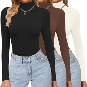 image:imageEkouaer Womens 3 Pack Turtleneck Shirts Long Sleeve Mock Undershirts  Mock Neck Soft Base Layer Thermal Tops Underwear Stretchy Fit Buttery Soft Fashion Winter ClothesBlackBeigeBrown