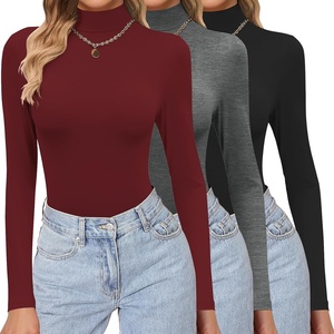 image:imageEkouaer Womens 3 Pack Turtleneck Shirts Long Sleeve Mock Undershirts  Mock Neck Soft Base Layer Thermal Tops Underwear Stretchy Fit Buttery Soft Fashion Winter ClothesBlackGreyWine