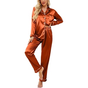 image:imageEkouaer Womens Classic Button Down Long Satin Silk Pajama Set  Soft Satin Pajamas MixMatch Daily Look Chest PocketElastic Waist Gift For LadiesCaramel