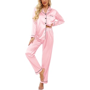 image:imageEkouaer Womens Classic Button Down Long Satin Silk Pajama Set  Soft Satin Pajamas MixMatch Daily Look Chest PocketElastic Waist Gift For LadiesDeep Pink