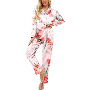 image:imageEkouaer Womens Classic Button Down Long Satin Silk Pajama Set  Soft Satin Pajamas MixMatch Daily Look Chest PocketElastic Waist Gift For LadiesPink Floral