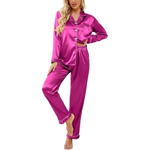 image:imageEkouaer Womens Classic Button Down Long Satin Silk Pajama Set  Soft Satin Pajamas MixMatch Daily Look Chest PocketElastic Waist Gift For LadiesRose