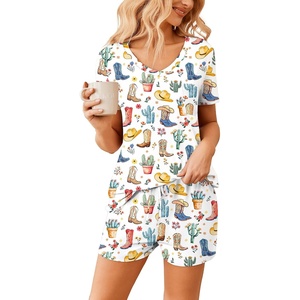 image:imageEkouaer Womens Pajama Sets Shorts Soft 2 Piece Lounge Set with Chest Pocket  Lightweight Sleepwear Vneck short sleeve top with drawstring shorts casual Pjs for allseason daily wear available in XSWestern Cactus