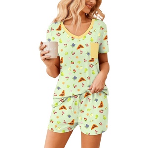 image:imageEkouaer Womens Pajama Sets Shorts Soft 2 Piece Lounge Set with Chest Pocket  Lightweight Sleepwear Vneck short sleeve top with drawstring shorts casual Pjs for allseason daily wear available in XSSummer Fruit