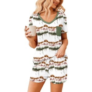 image:imageEkouaer Womens Pajama Sets Shorts Soft 2 Piece Lounge Set with Chest Pocket  Lightweight Sleepwear Vneck short sleeve top with drawstring shorts casual Pjs for allseason daily wear available in XSGreen Tiedye