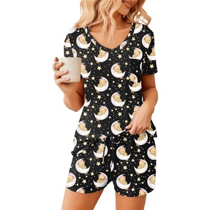 image:imageEkouaer Womens Pajama Sets Shorts Soft 2 Piece Lounge Set with Chest Pocket  Lightweight Sleepwear Vneck short sleeve top with drawstring shorts casual Pjs for allseason daily wear available in XSBlack Teddy