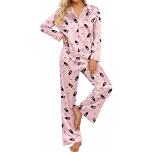 image:imageEkouaer Womens Satin Silk Pajamas Long Sleeve Button Up Pjs Lounge Sets  Soft 2Piece Set Adjustable Drawstring Waistband Side Pockets Ideal for Sleep Lounging PartyPink Winebowl