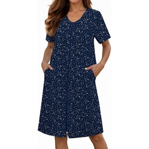 image:imageEkouaer Zipper Robes for Women Short Knit Lightweight Bathrobe with Pockets  Short Sleeve Two Pockets Zip Up Robes House Coats for Women Soft Lightweight Fabric Sleepwear Travel AirportNavy Blue Star