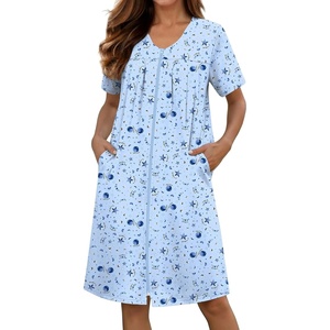 image:imageEkouaer Zipper Robes for Women Short Knit Lightweight Bathrobe with Pockets  Short Sleeve Two Pockets Zip Up Robes House Coats for Women Soft Lightweight Fabric Sleepwear Travel AirportBlue Moon Star