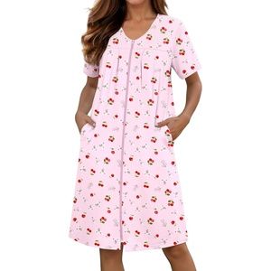 image:imageEkouaer Zipper Robes for Women Short Knit Lightweight Bathrobe with Pockets  Short Sleeve Two Pockets Zip Up Robes House Coats for Women Soft Lightweight Fabric Sleepwear Travel AirportCherry