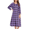 image:imageEkouaer Long Nightgowns for Women Button Sleepwear House Dress with Pockets  Plaid Sleep Shirt 34 Sleeve Night Shirt Soft Lounge Dress Plus Size Pajama Dress Winter Night Dress Daily Wear HomePurple Plaid
