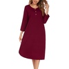 image:imageEkouaer Long Nightgowns for Women Button Sleepwear House Dress with Pockets  Plaid Sleep Shirt 34 Sleeve Night Shirt Soft Lounge Dress Plus Size Pajama Dress Winter Night Dress Daily Wear HomeWine Red