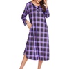 image:imageEkouaer Long Nightgowns for Women Button Sleepwear House Dress with Pockets  Plaid Sleep Shirt 34 Sleeve Night Shirt Soft Lounge Dress Plus Size Pajama Dress Winter Night Dress Daily Wear HomePurple Plaid