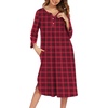 image:imageEkouaer Long Nightgowns for Women Button Sleepwear House Dress with Pockets  Plaid Sleep Shirt 34 Sleeve Night Shirt Soft Lounge Dress Plus Size Pajama Dress Winter Night Dress Daily Wear HomeRedgreen Plaid